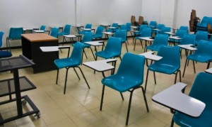 exam tables set out in a hall